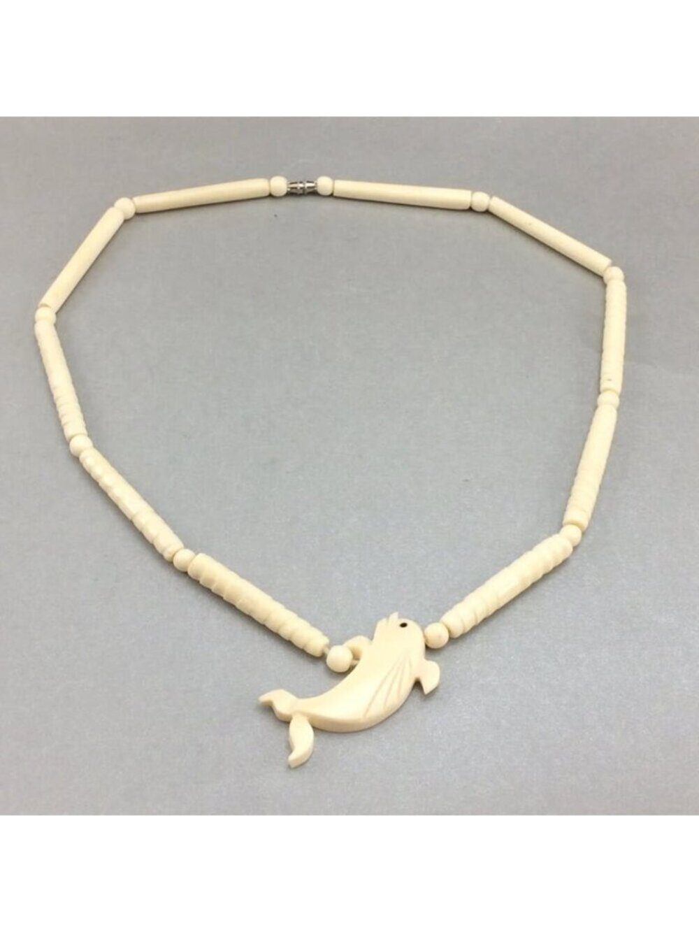 Vintage Dolphin Beaded Vintage Necklace Made From Bone Unisex Boho